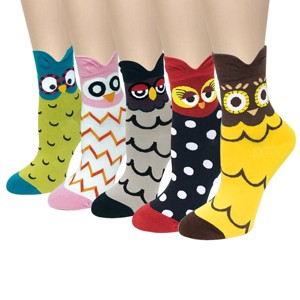 Wrapables Novelty Animal Print Crew Socks (Set of 5), Colorful Owl - 1 of 4