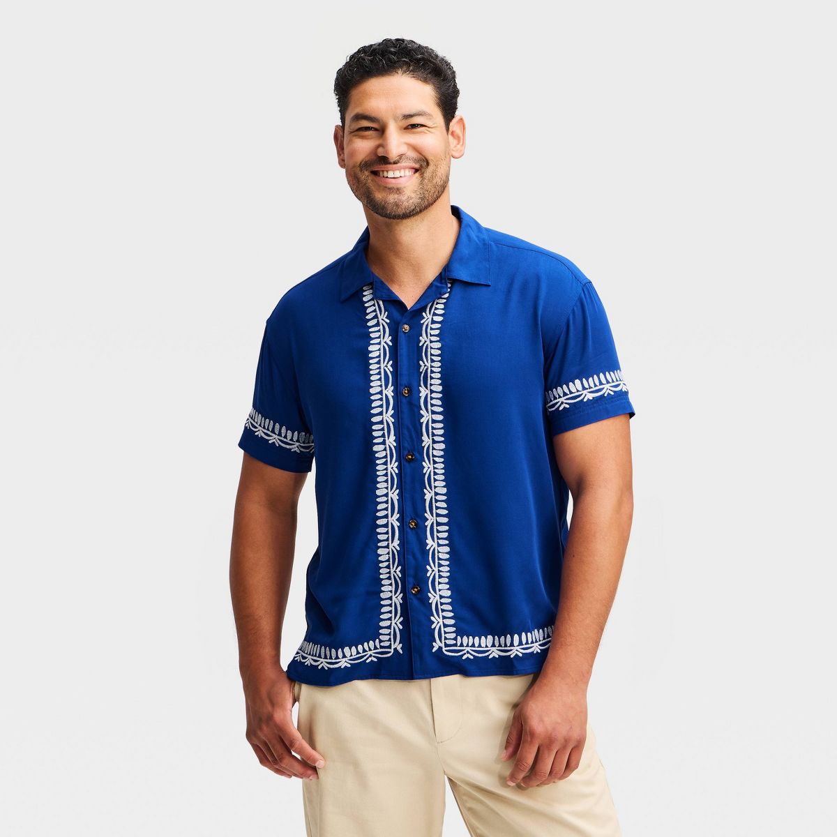 Latino Heritage Month Adult Embroidered Woven Top - Blue - thumbnail 2