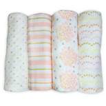 SwaddleDesigns Cotton Muslin Swaddle Blankets - Heavenly Floral Shimmer - 4pk - Pink