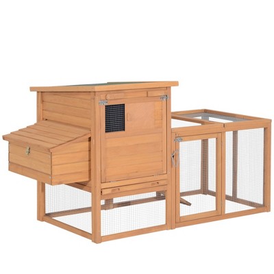 PawHut 75" Wooden Chicken Coop Hen House Poultry Cage for Backyard with Outdoor Run Removable Tray and Nesting Box