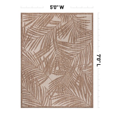 Tropical Palm Floral Brown Synthetic 5' x 7' Flatwoven Rug