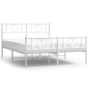 vidaXL Queen Metal Bed Frame with Headboard & Footboard, Sturdy Steel, White, No Mattress - 1 of 4