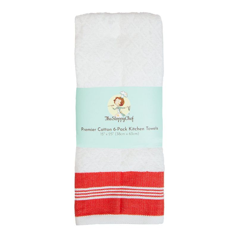 Sloppy Chef Premier Kitchen Towels (Pack of 6), 15x25, Diamond Pattern, Cotton, Saffron Red, 3 of 8