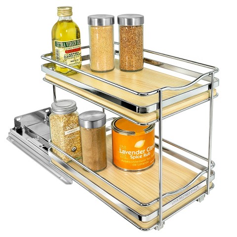Lynk Professional Slide Out Vertical 6.25" Double Metal/Wood Spice Rack Silver: Kitchen & Pantry Organizer, Pull Out Storage