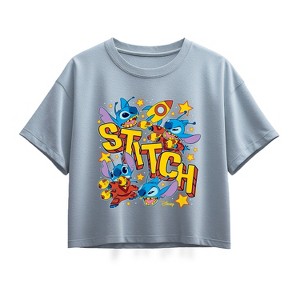 Girls' - Disney - Stitch Space Stickers Short Sleeve Boxy Graphic T-Shirt - 1 of 1