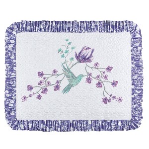 Collections Etc Hannah Floral Hummingbird Ruffled Edge Pillow Sham Gender Neutral Purple - 1 of 2