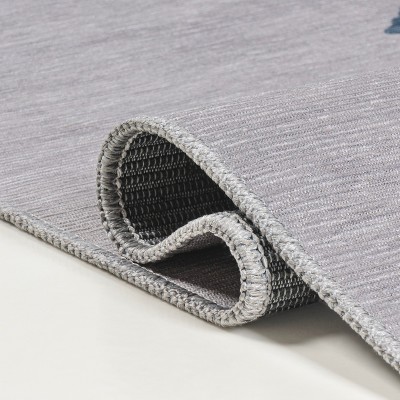 Chayton Minimalist Geometric Gray and Blue Washable Area Rug