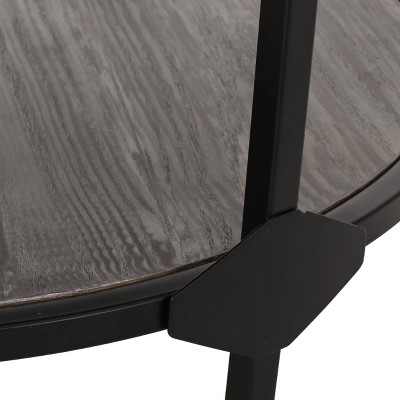 Gray and Black Round Wood and Metal Coffee Table