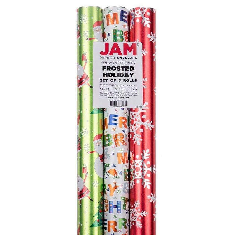 JAM Paper &#38; Envelope 3ct Frosted Holidays Christmas Gift Wrap Rolls, 2 of 6