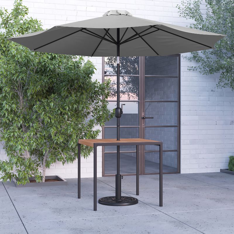 Merrick Lane Square Faux Teak Outdoor Dining Table with Powder Coated Steel Frame, 9' Adjustable Umbrella and Base, 3 of 18