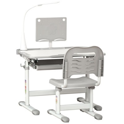 Qaba Kids Table and Chair Set, Activity Desk with USB Lamp, Storage Drawer for Study, Activities, Arts, or Crafts