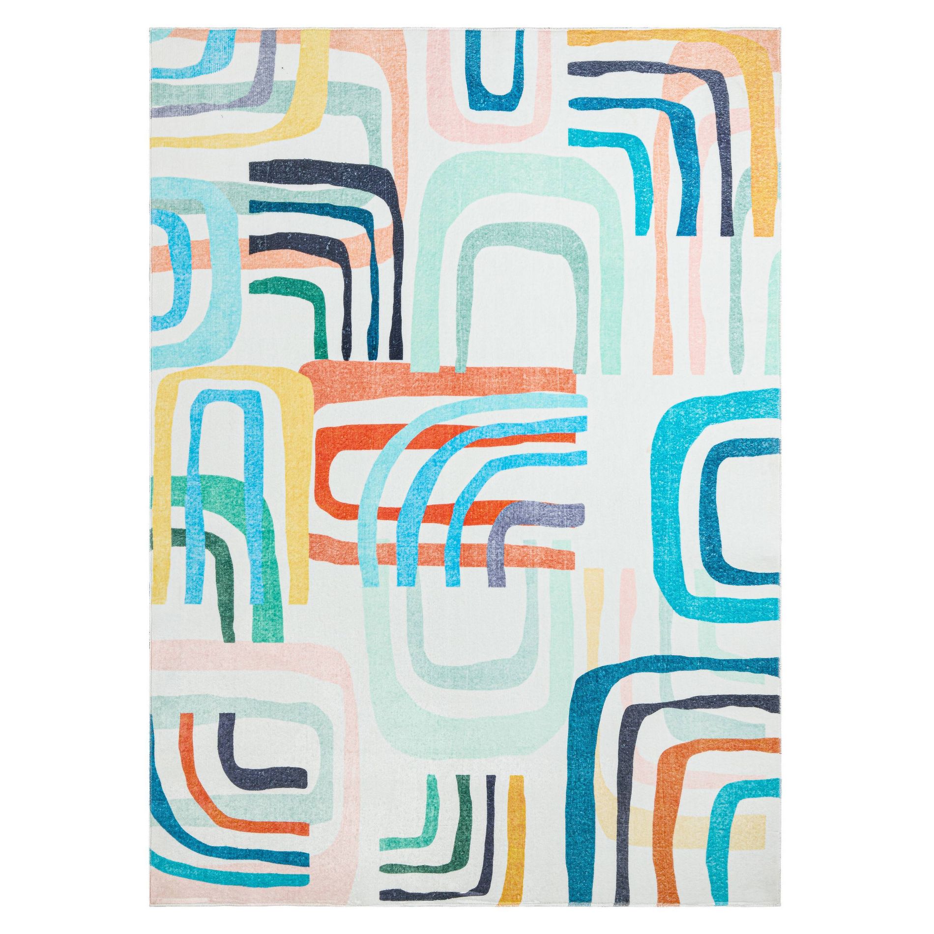 Town & Country Play 5'x7' Jovie Rainbow Party Kids' Area Rug Blue: Skid-Resistant, Machine Washable, Low Pile, Indoor Use