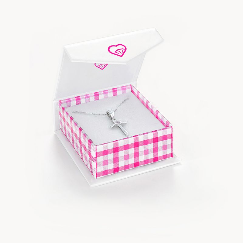 Girls' Pink Heart Cross Sterling Silver Necklace - In Season Jewelry, 4 of 5