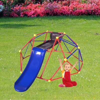 103.55"XCF007 6ft Dome climber with 1.2m slide for age 3+ climber with Climbing Stones,Blue+Red