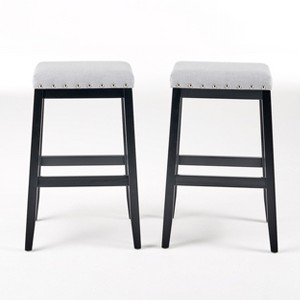 TiramisuBest Set of 2 Bar Stools, 30in Faux Leather Barstool Dining Chairs with PU Upholstery and Steel Frame (Brown) - 1 of 4