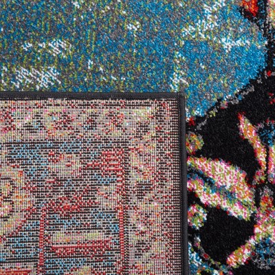 Vintage Red and Light Blue Synthetic Persian Area Rug