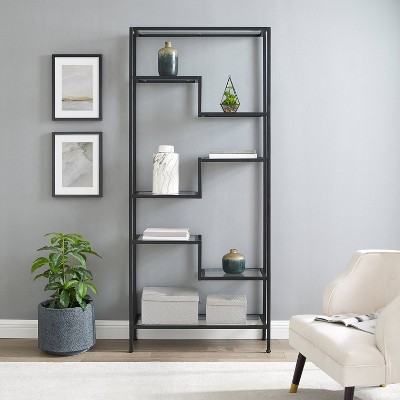 Sloane 83'' Matte Black Modern Glass Etagere