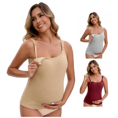 INSPIRE CHIC Women's 3 Packs Maternity Thermal Tank Tops with Built-In Bra with Adjustable Straps