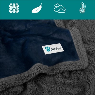 Medium Navy and Gray Faux Shearling Pet Throw Blanket