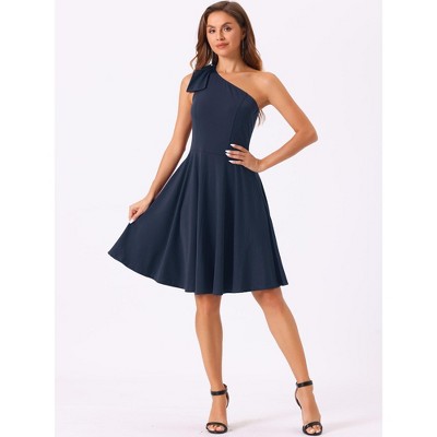 Женские платья INSPIRE CHIC Women's Party Elegant Flared Bow One Shoulder Evening Cocktail Dresses Medium Dark Blue — фото 4