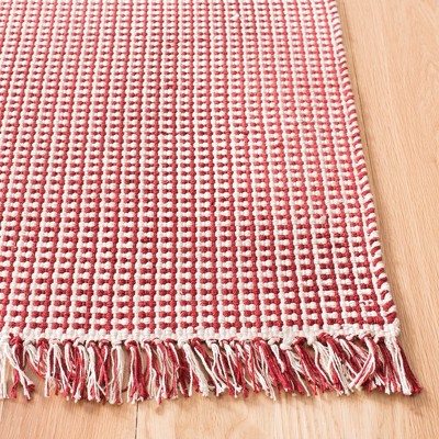 Ivory and Red Cotton 4' Square Handwoven Montauk Rug