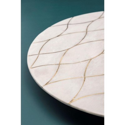 Miranda 16" White Marble Lazy Susan with Golden Inlays