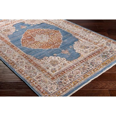 Winthrop Harbor Blue and Beige Oval Synthetic Fur Area Rug