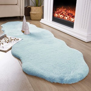 Home Mart Goods Light Blue Faux Rabbit Fur Fuzzy Soft Fluffy Plush Cozy Shaggy Area Rug - 1 of 4
