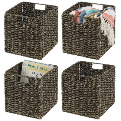 mDesign Seagrass Woven Cube Bin Basket Organizer, Handles