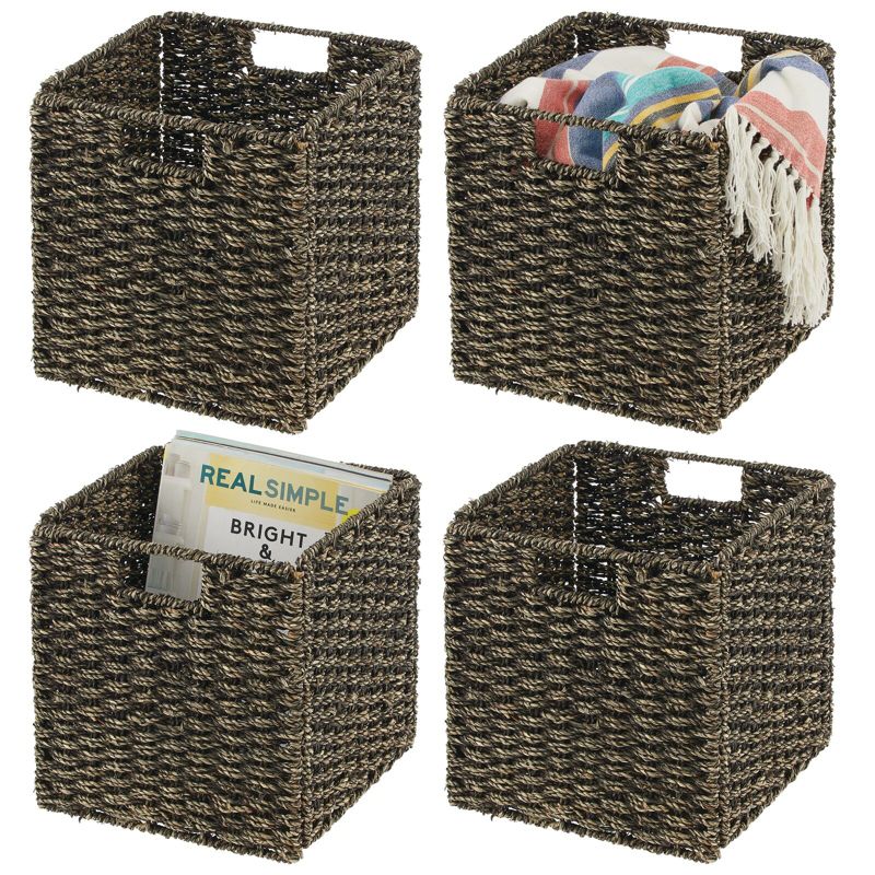 mDesign Seagrass Woven Cube Bin Basket Organizer, Handles, 1 of 10
