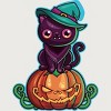 Junior's Design By Humans Ferociously Cute Halloween Vampire Witch Kitty Cat By LittleBunnySunshine T-Shirt - 2 of 2