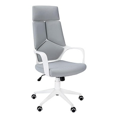Monarch Specialties Office Chair Adjustable Height Swivel Ergonomic Armrests Computer Desk Work Metal Fabric White Grey Contemporary Modern