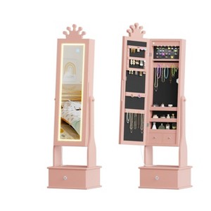 Kids Jewelry Armoire Cabinet with Full-Length Mirror, 46" Jewelry Armoire with Led Light, Kids Jewelry Organizer with 3 Storage Drawers - 1 of 4
