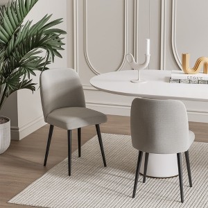 Wooakway 2 Beige Dining Chairs Metal Legs Slanted Back Wide Seat 23" x 33" for Living Dining Room - 1 of 4