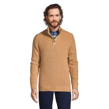 Lands' End Men's Cotton Blend Button Mock Neck Sweater