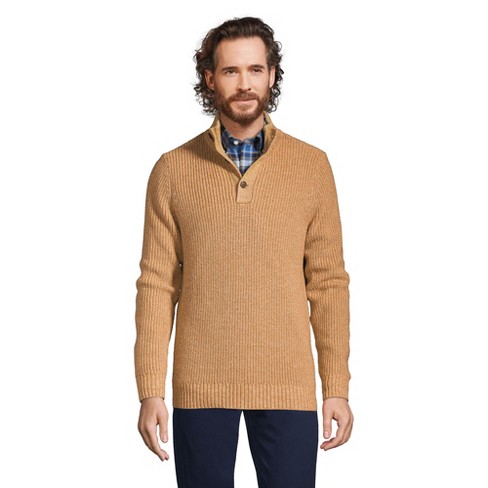 Lands' End Men's Cotton Blend Button Mock Neck Sweater : Target