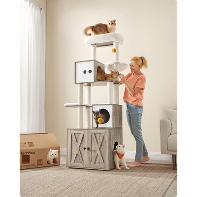 Greige 72.8-Inch Tall Modern Cat Tree with Sisal Posts