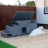 Sandinrayli Outdoor Wood Dog House with Feeding Bowls, Large Dog Kennel, Gray - 2 of 4