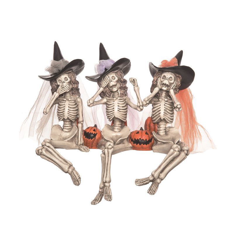 Transpac Resin 10.75 in. Multicolor Halloween Skeleton Witches Shelf Sitter Figurine, 1 of 2