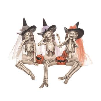 Transpac Resin 10.75 in. Multicolor Halloween Skeleton Witches Shelf Sitter Figurine