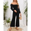 Women's High Waist Wide Leg Jumpsuit Square Neck Off Shoulder Lantern Long Sleeve Romper Outfits - 3 of 4