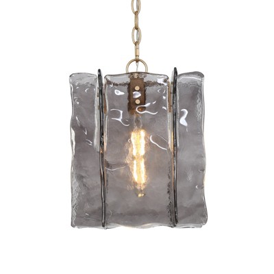 LNC Echonalyri 1-Lights 11.8" Modern Cylinder Pendant  Lights, Gold and Smoked Gray Ribble Glass