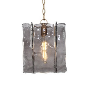 LNC Echonalyri 1-Lights 11.8" Modern Cylinder Pendant  Lights, Gold and Smoked Gray Ribble Glass - 1 of 4