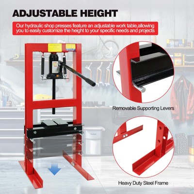 6T Hydraulic Press, 6 Ton H-Frame Garage Floor Hydraulic Benchtop Press Adjustable Hydraulic Shop Press with Plates,Red