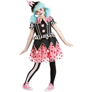 HalloweenCostumes.com Child Black & Pink Clown Costume | Girls Polka Dot Goth Circus Performer Outfit,  Hat, Collar, Tights - 1 of 4