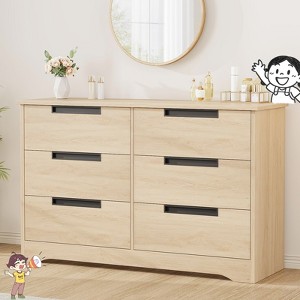 Jojoka Wooden 6 Drawer Dresser with Sleek Recessed Handles, Modern Storage Chest for Bedroom, Hallway, Living Room - 1 of 4