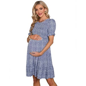 Clearlove Maternity Dress Women Smocked Puff Sleeve Pregnancy Dress - 1 of 4
