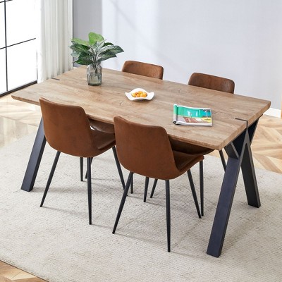 NicBex Dining Table Set Wood-Textured MDF Dining Table with Brown Suede Chairs for Kitchen