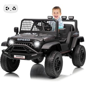 12V Kids Ride On Truck, Electric Car Toy with Extra Wide Seat & Legroom, Remote Control,3 Speeds,LED Lights,Music & USB - 1 of 4