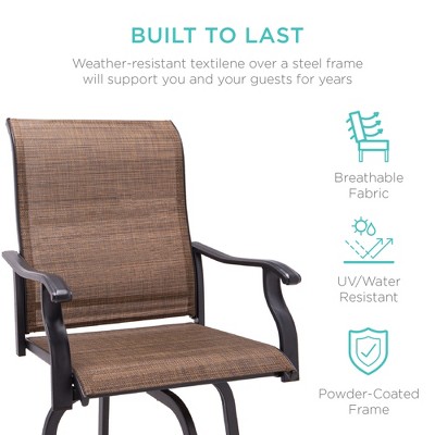 Brown Outdoor Swivel Bar Stools with Mesh and Steel Frame, Set of 2